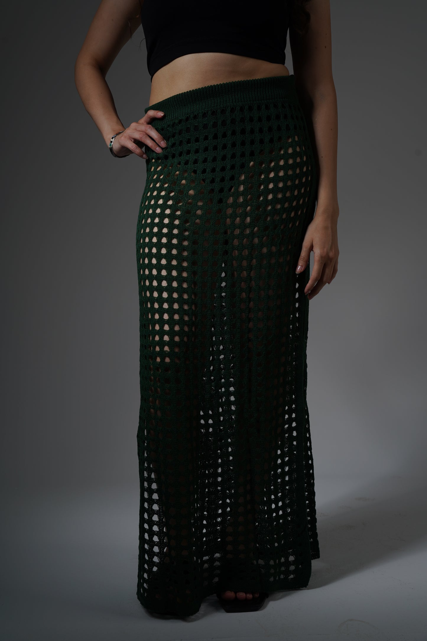 Dark green crochet cover-up skirt