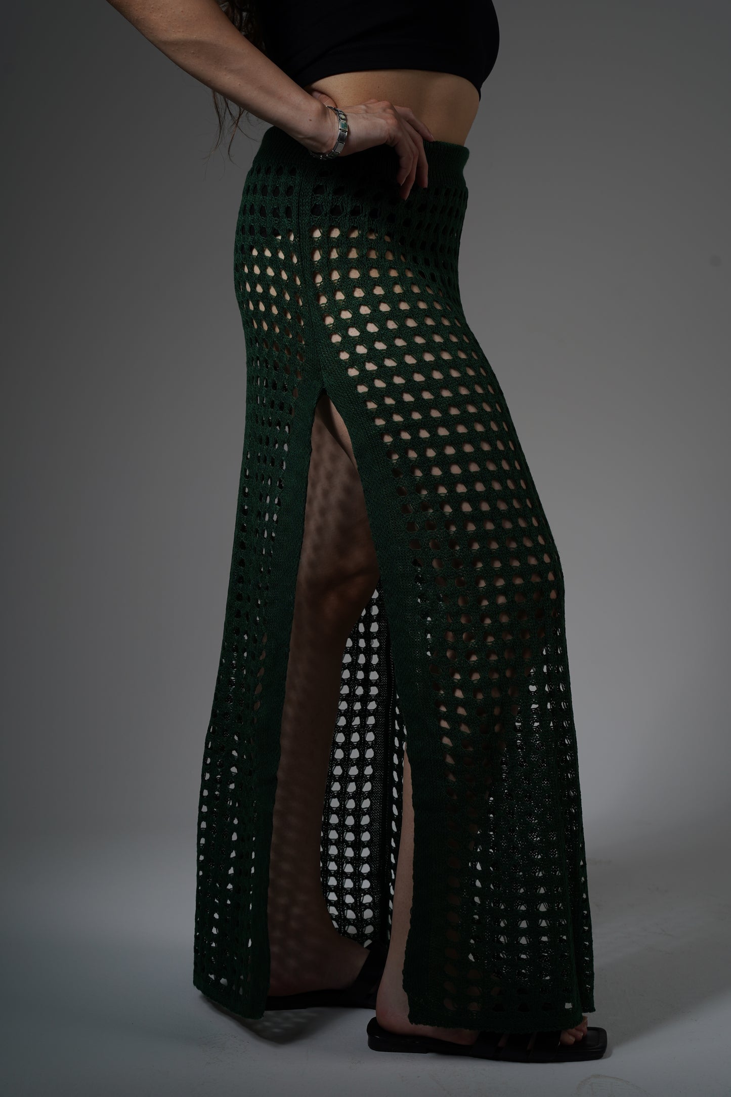 Dark green crochet cover-up skirt