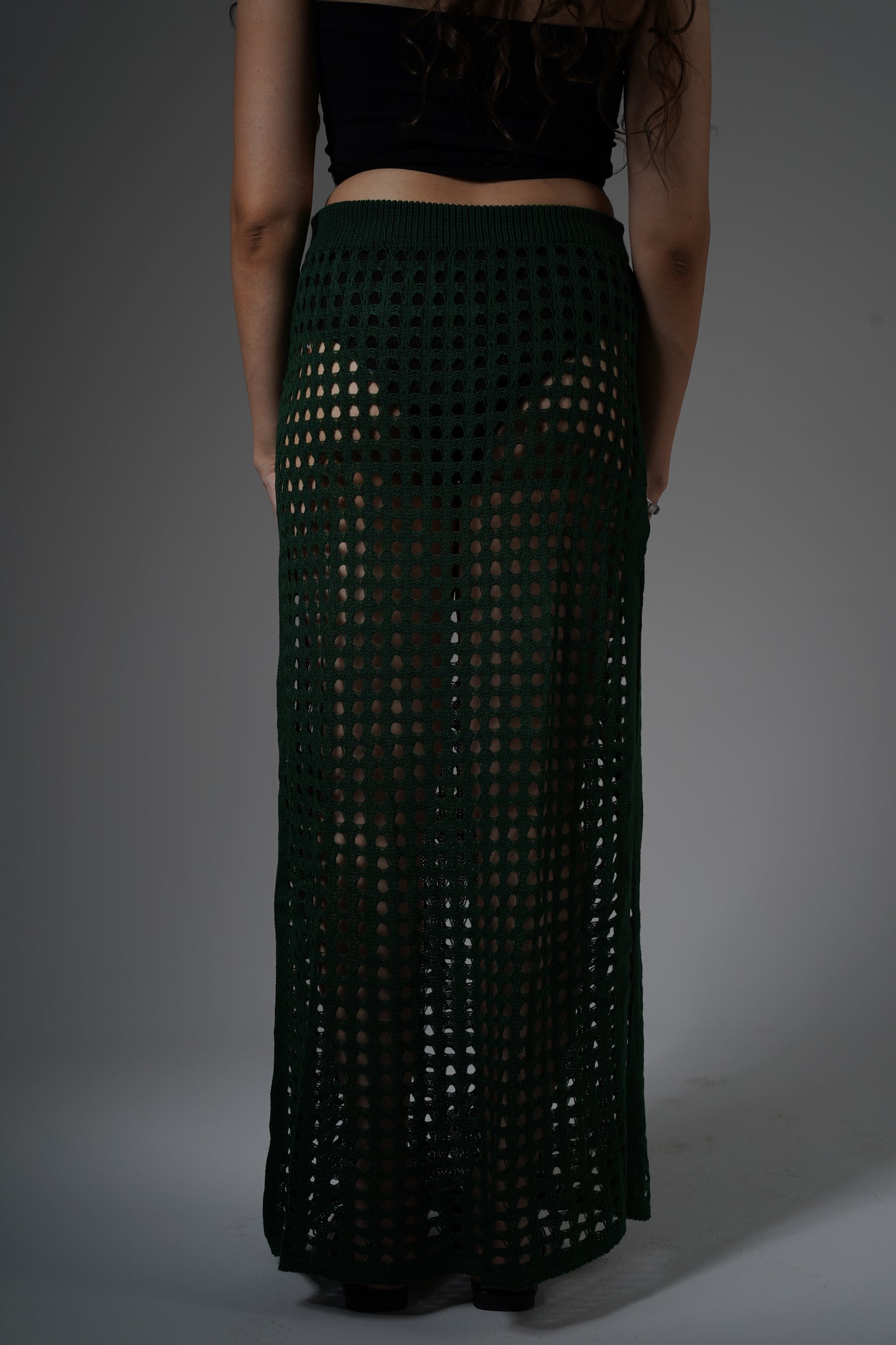 Dark green crochet cover-up skirt