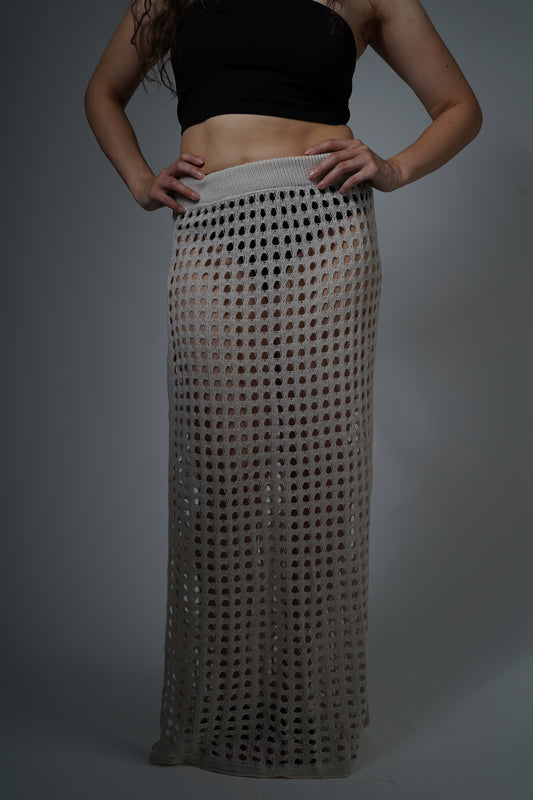 Beige crochet cover-up skirt