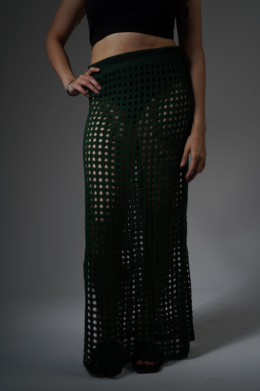 Dark green crochet cover-up skirt