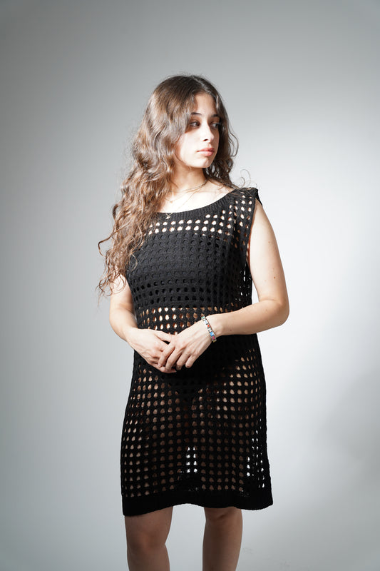 Black crochet cover-up dress